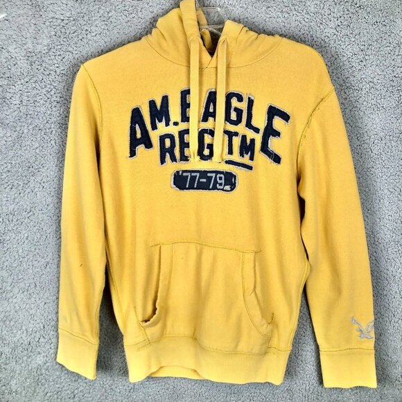 Vintage American Eagle XS Sweatshirt Hoodie Faded Yellow 2000s Y2K delta Frat - Picture 1 of 6
